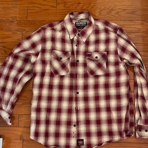 DIXXON Men's Burgundy and Cream Plaid Shirt